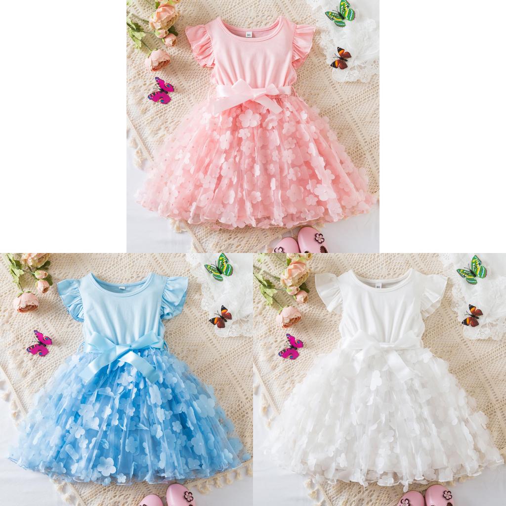 Prinzessinnen-Mädchenkleid mit Schmetterlings-Netz-Tüll für Geburtstag und Sommer für Kleinkinder