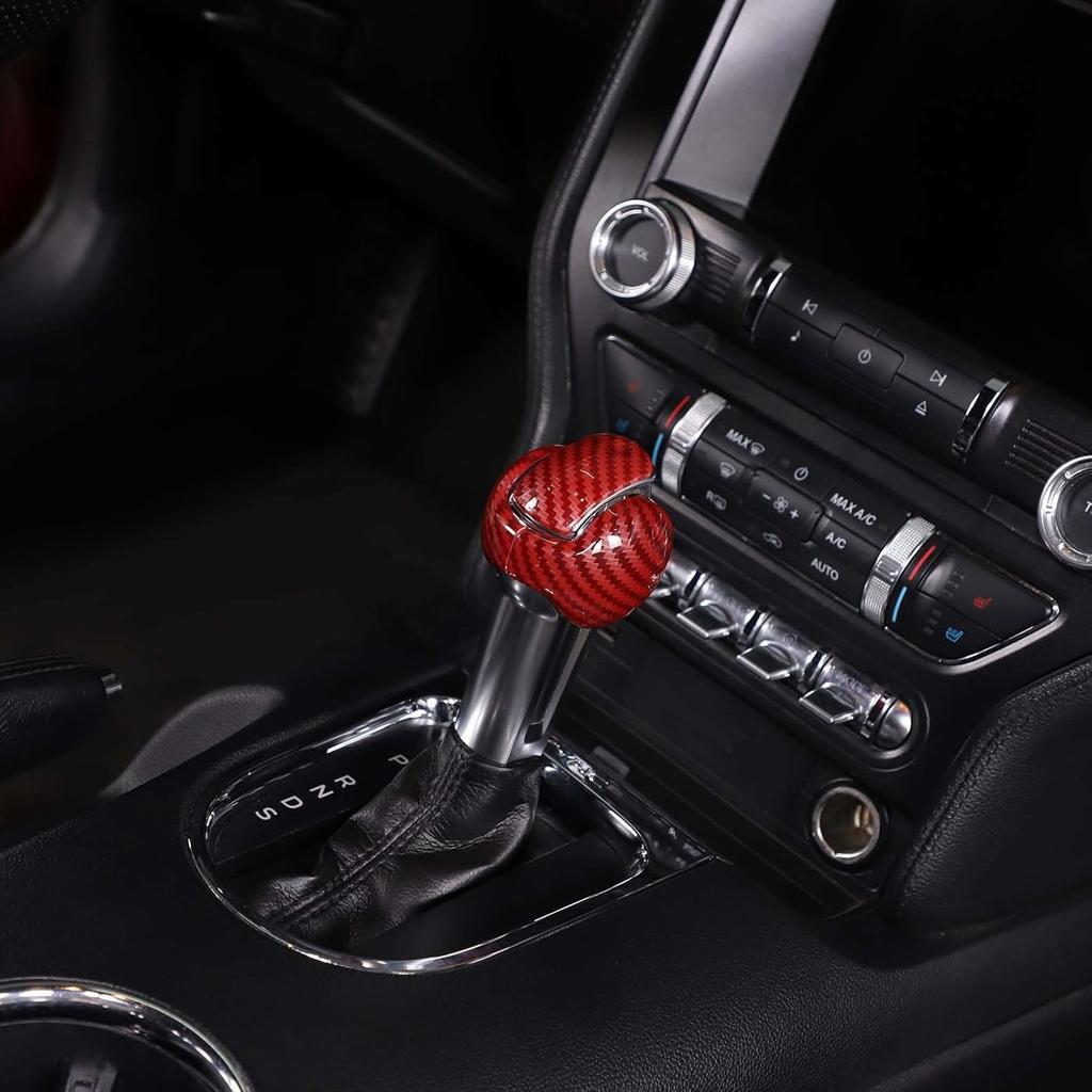 RT-TCZ Gear Shift Knob Cover Trim Interior Accessories for Ford Mustang 2015-2024 3PCS (Red Carbon Fiber)