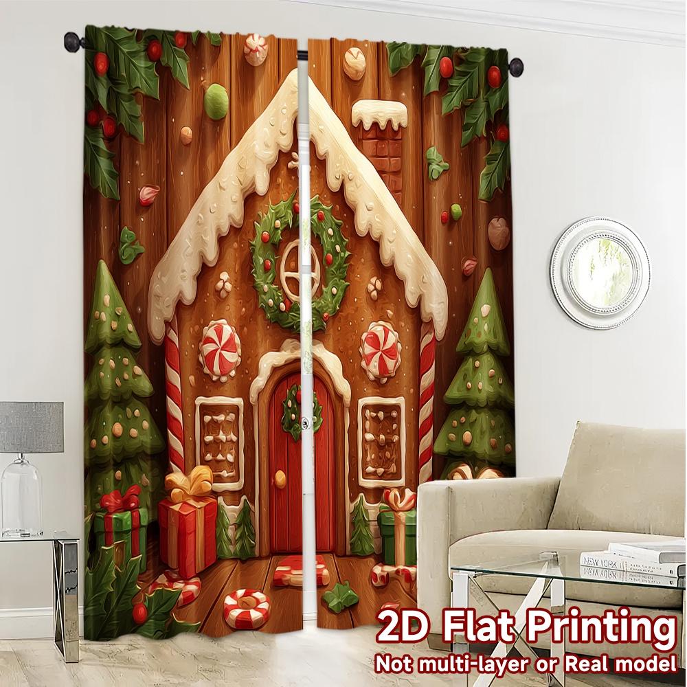 2D Flat Printing  JIT 2pcs   Curtains (Without Rod) Gingerbread Haven Popular Curtain Cloth Polyester Easy Install Curtains Home