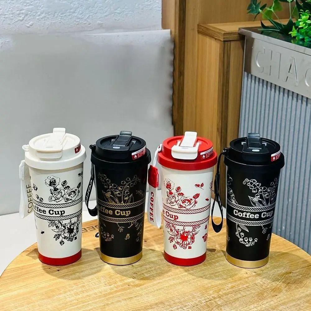 

Vacuum Insulated Cute Water Bottle With Straw 500ml Travel Thermos Bottle Office Style 6
