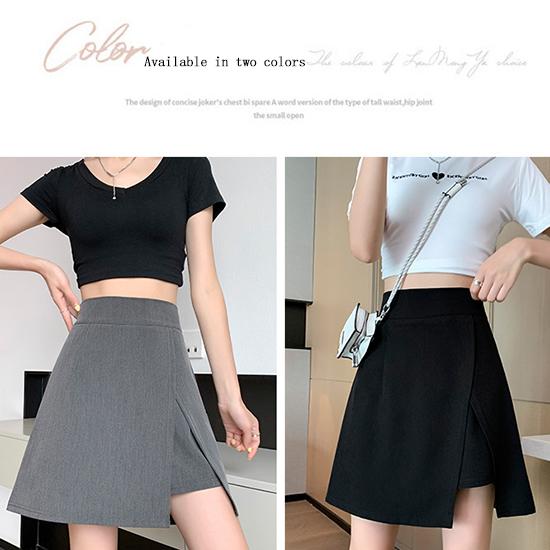 Polodlouhá sukně skládaná sukně, letní dámská sukně v áčkovém střihu, štíhlá a mírně baculatá, rozdělená krátká sukně, velký pas s vysokým pasem, černé zabalené hýždě