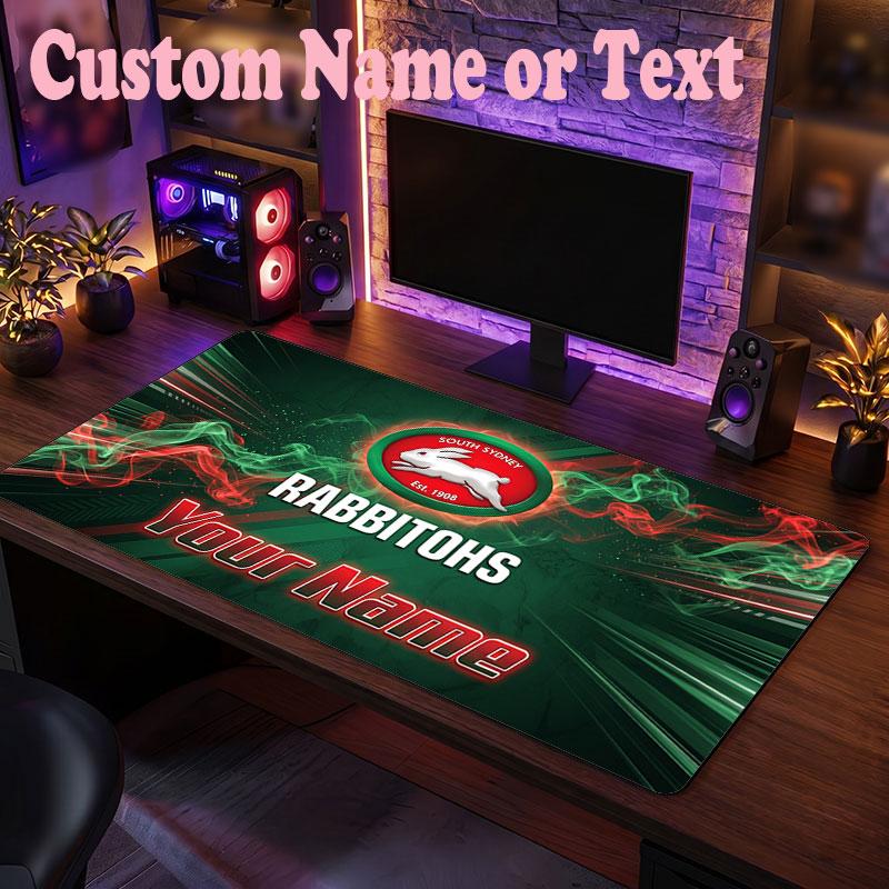 South Sydney Rabbitohs Customized Name Text Mouse Pad, Large Desk Mouse Mat Personalized Home Office Present