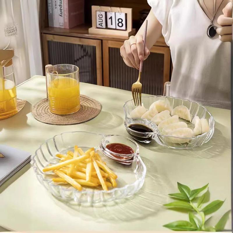 Household Dumpling Plate with Vinegar Dish and Separate Serving Plate, Transparent Scallop Dumpling Storage Plate, Kitchen Dumpling Plate