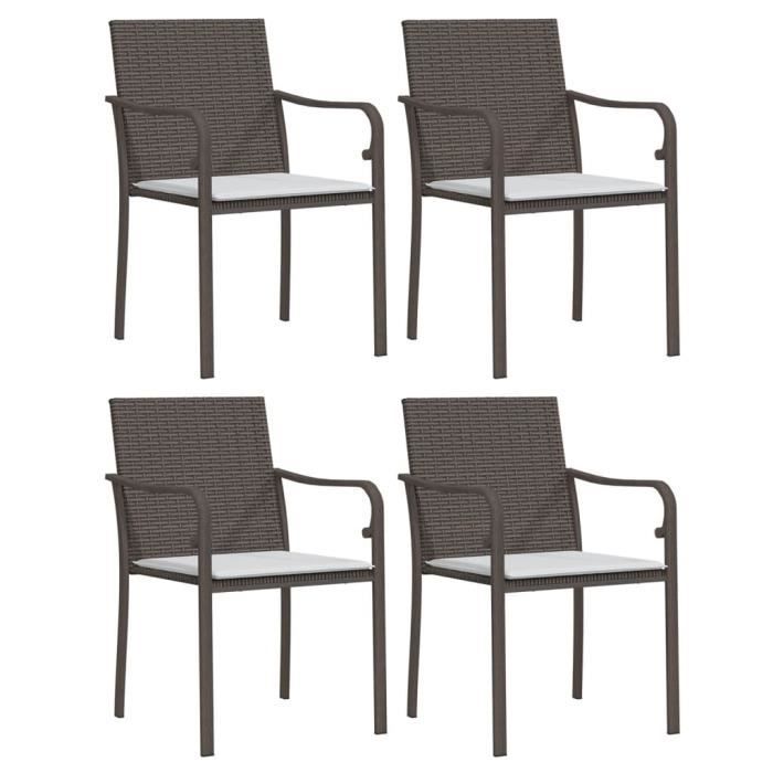 VidaXL Chaises de jardin et coussins lot de 4 marron 56x59x84 cm rotin 3187073