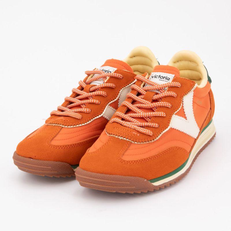 Baskets cuir orange lacets à motifs Femme VICTORIA