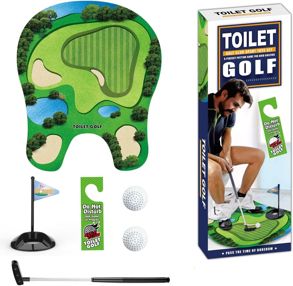 Toilet Golf Balls Game Set Mini Indoor Putting Green Toy Novelty Bathroom Golf Gag Gift for Dad Boyfriend White Elephant Gifts
