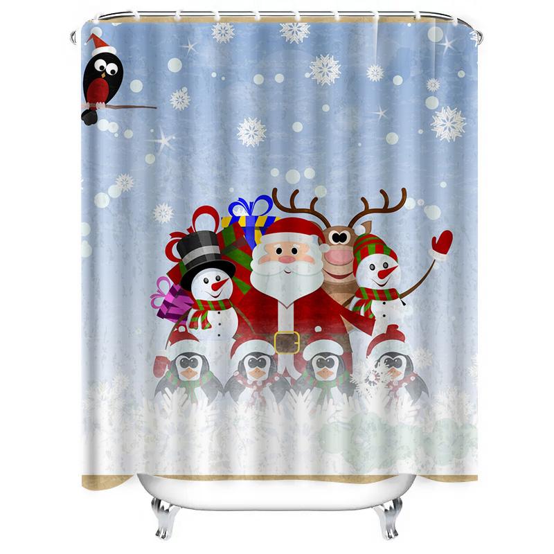 GAETU Christmas Shower Curtain Santa Claus Reindeer Holiday Festive Bathroom Decor Waterproof Holiday Shower Curtain Set Winte