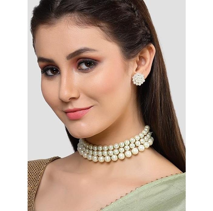 Beautiful Pearl Multilayer Beaded Choker Necklace Set for Women