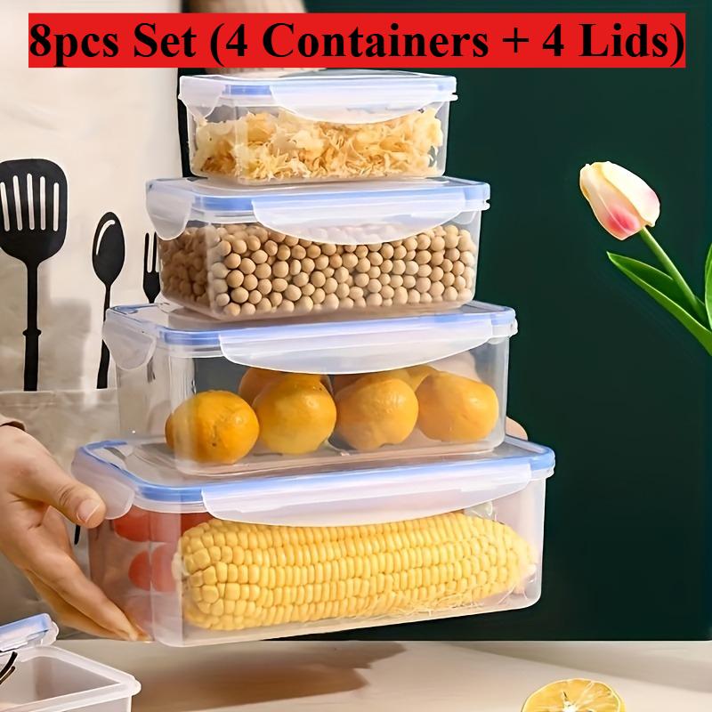 

8pcs Set (4 Containers + 4 Lids)Kitchen Fresh-Keeping Plastic Lunch Box, Kitchen Storage,Choice for Back To School and Travel