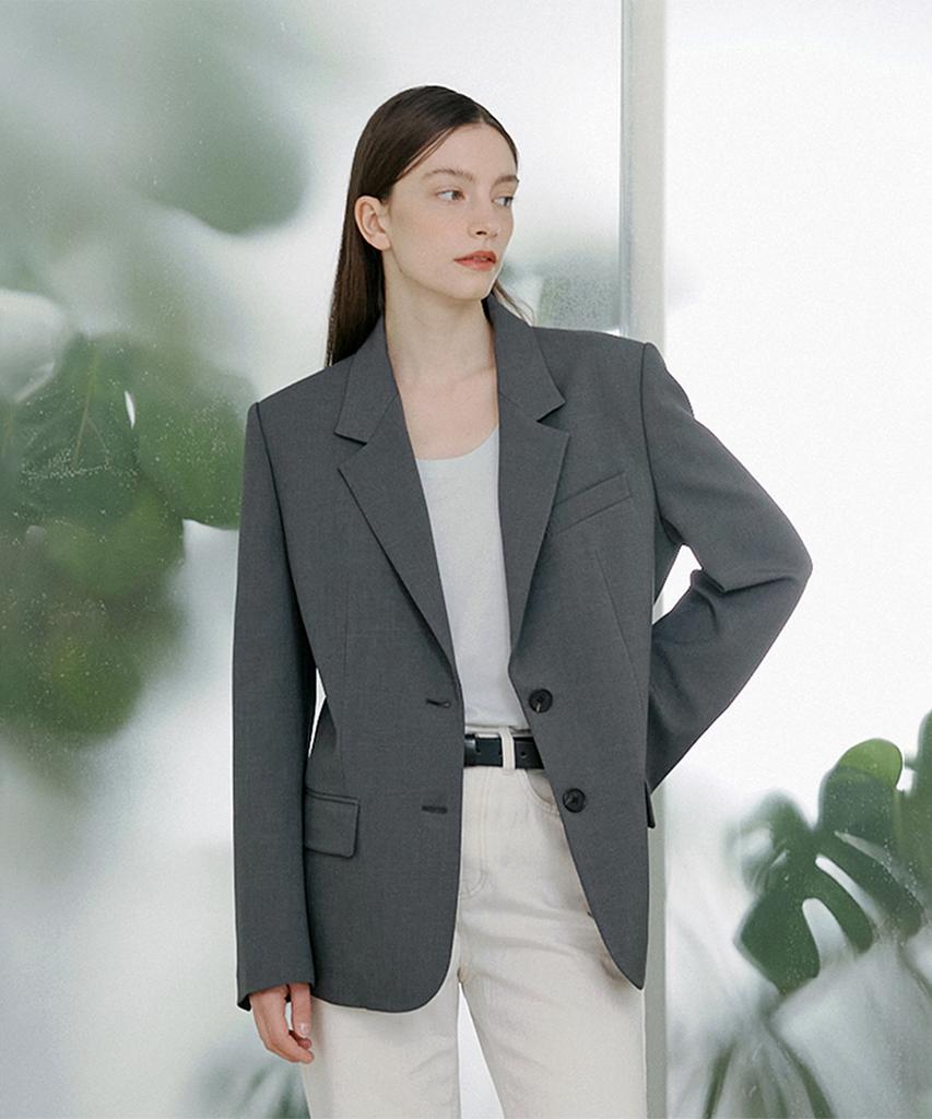 Pinblack Semi-Over Two-Button Blazer Grey