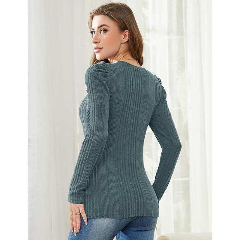 YYFS Women's Fashion Casual Spring Fall Solid Color Print Long Sleeve U-Neck Blouses & Shirts