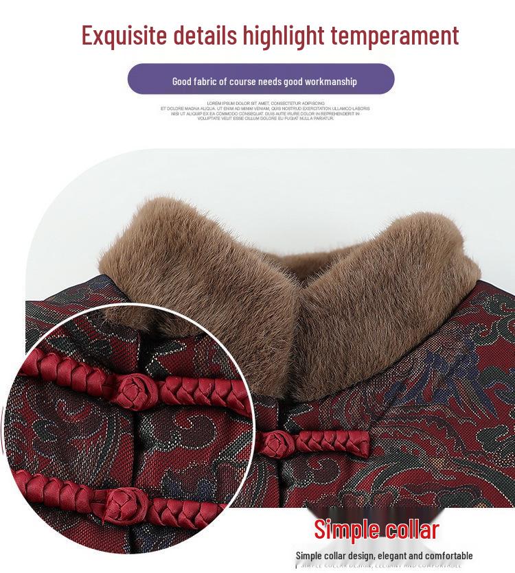 Elderly Women's Plus Velvet Thickened Cotton Winter Jacket - Warm Tang Suit Style