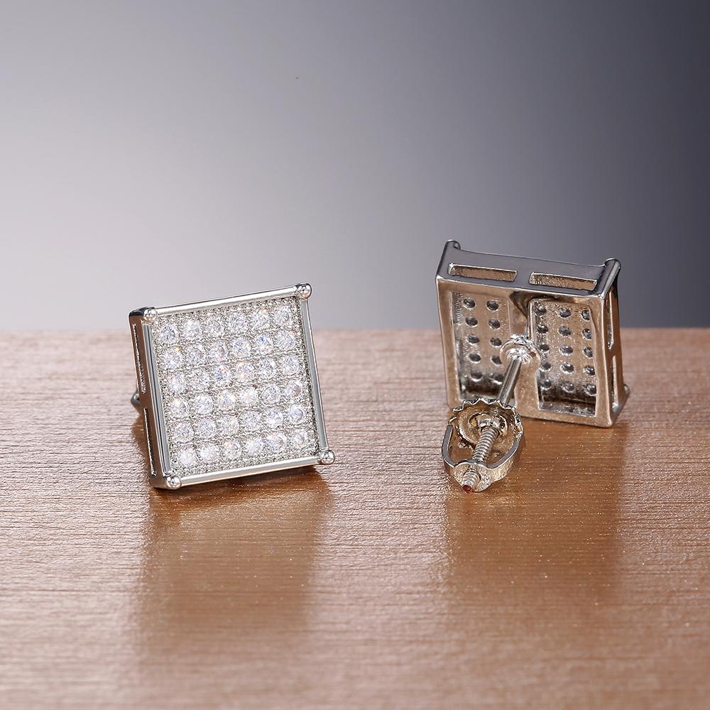 Huitan Simple Stylish Square Shape Women Stud Earrings Micro Paved CZ Stone Versatile Earring Full Bling Iced Out Trendy Jewelry