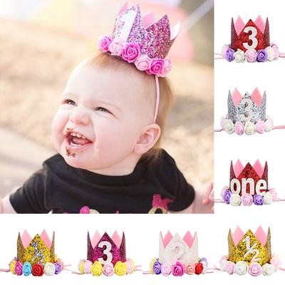 Baby Flower Birthday Hat Birthday Headwear Performance Hair Band Crown Child Number Crown Party Photo Headband 1 Piece  Accessories