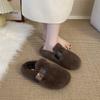 Internet Celebrity Explosion Mink Hairy Shoes Women Winter Wear Belt Buckle Thick Sole Velvet Bean Shoes Fairy Warm Cotton Mop