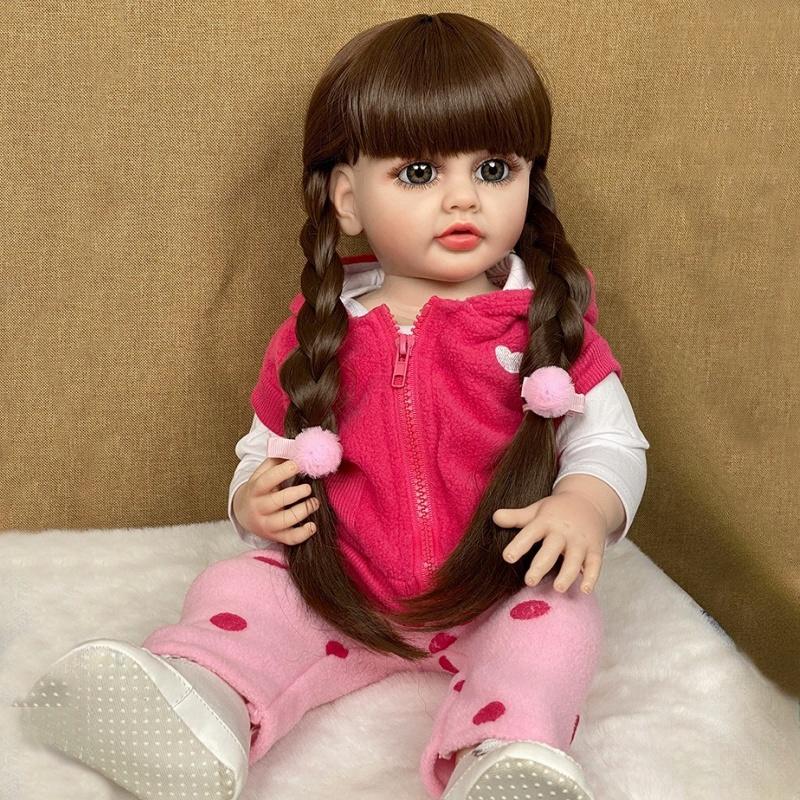 Realistic Reborn Baby Girl Dolls Betty Raya Pasted Wig Hair Simulation Doll 55cm Full Silicone Body Bathing 22 Inch Collection Art Doll Baby Play Toys