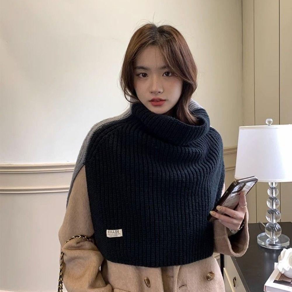 Warm Shawl Wraps Contrast Color Neck Wraps Retro Knitted Shawl  Winter