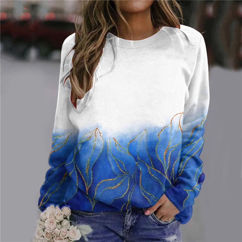 3D Gradient Printed Women s Fashion T-shirt Long Sleeve XS