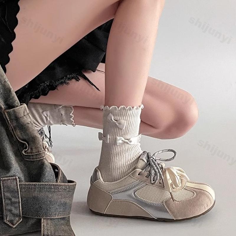 Fashion Versatile Korean Version Height Increasing Shoes Women Spring  New Retro Round Toe Lace Up Sports Leisure Sneakers