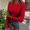 Women's  And Winter Slim Bottom T-shirt Fashion Casual Solid Color O-Neck Pullover Long Sleeve Top