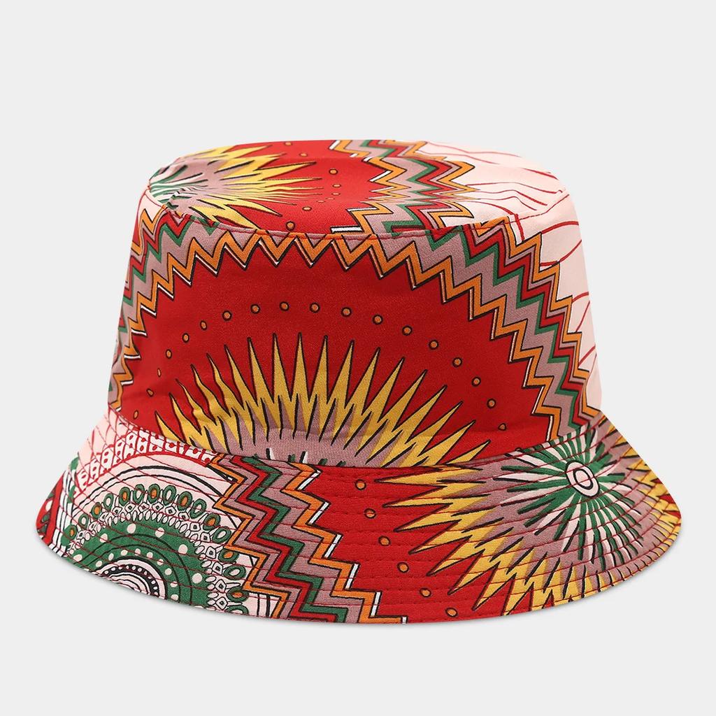 Boho style flower print double side sunscreen fisherman hat women fashionable outdoor sunshade retro sun beach bucket hat