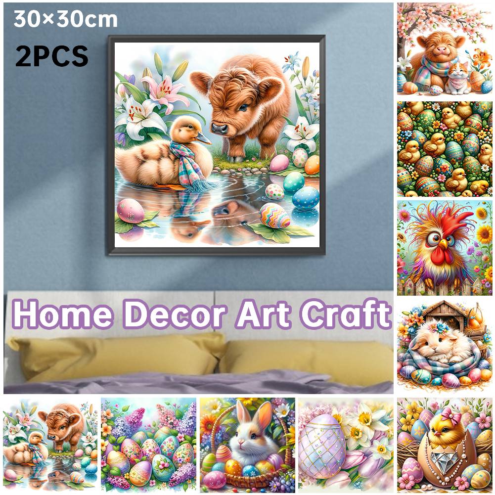 2PC 5D DIY Full Round Drill Diamond Painting 2025 Easter Kit 30x30cm Household Decor Art HandCraft Deco for Bedroom Living Room