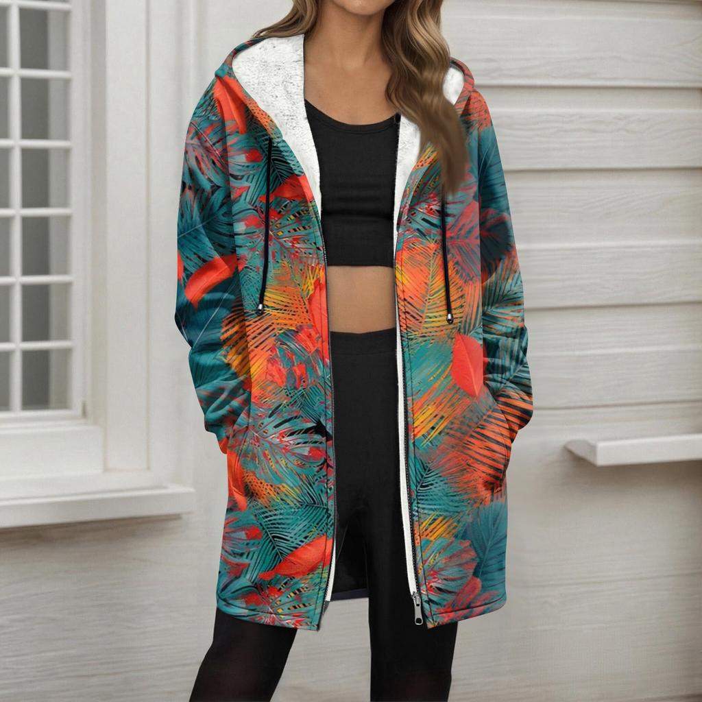 Women's Gradient Print Fashionable Loose Zipper Fleece Hoodie Jacket