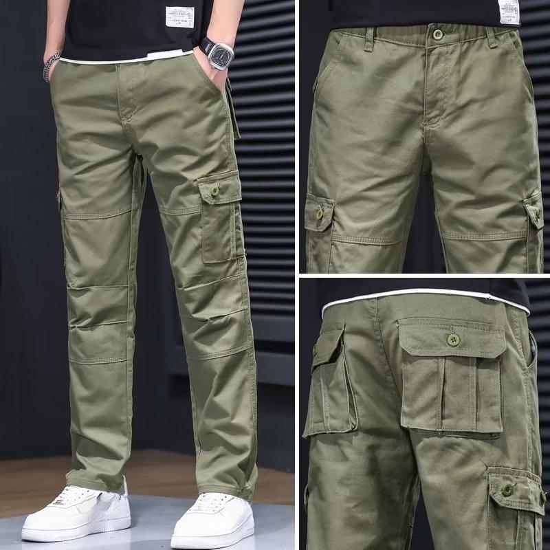

Весенние и осенние модели Мужские спортивные рабочие брюки с несколькими карманами Свободные прямые брюки большого размера Повседневные брюки Мужские повседневные брюки Одежда Рабочие брюки 36 зелёный