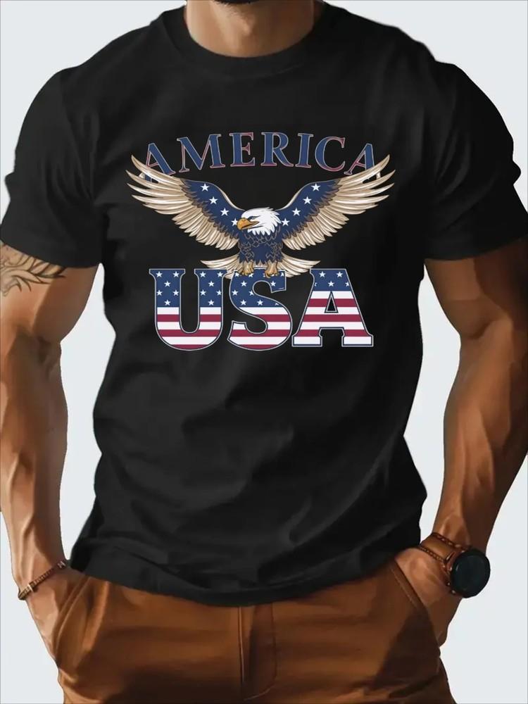 Men039;s 100% Cotton USA Eagle Graphic T-ShirtPatriotic White Short Sleeve Tee w Unisex T-Shirt L