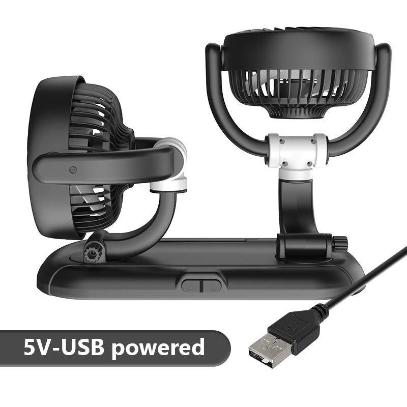 

Автомобильный двухголовый вентилятор SEAMETAL, вращение на 360°, 2 скорости, регулируемый USB-автоматический вентилятор воздушного охлаждения чёрный