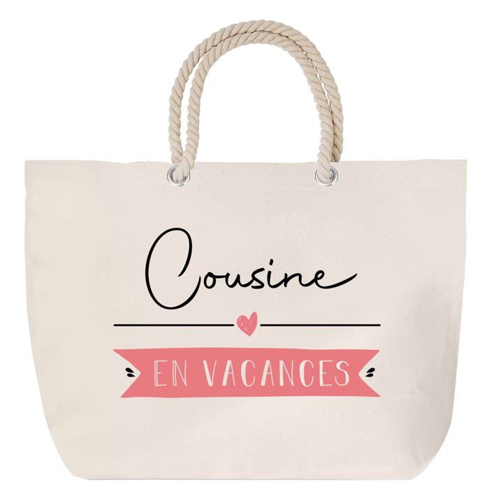 Sac de plage anse corde Cousine ça n'existe pas Famille Cadeau Anniversaire Noël | Grand Sac de Transport & Sport