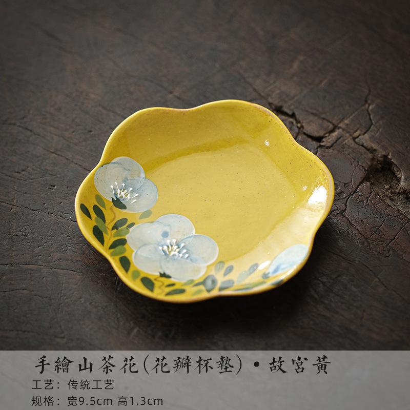

Hand Painted Camellia Ceramic Tea Cup with Coaster Underglaze Chinese Style Kung Fu Tea Set 50ml