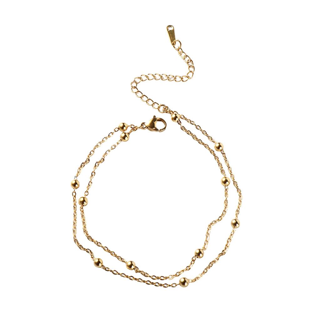 Fashion Titanium Steel Double-Layered Trending Anklet Bead Hypoallergenic Adjustable Foot Chains Party