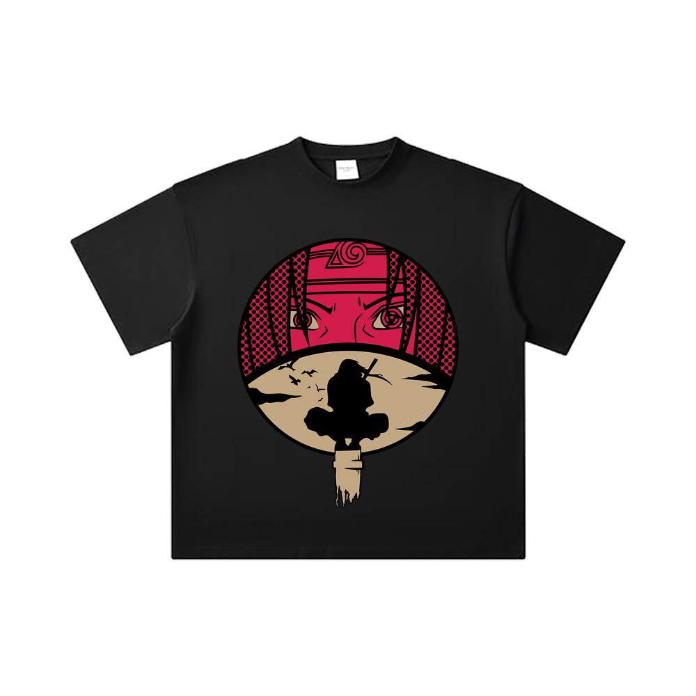 260 GSM Double Yarn 32 Count 100% Cotton Naruto V8 Itachi Print Unisex Heavy Cotton T Shirt