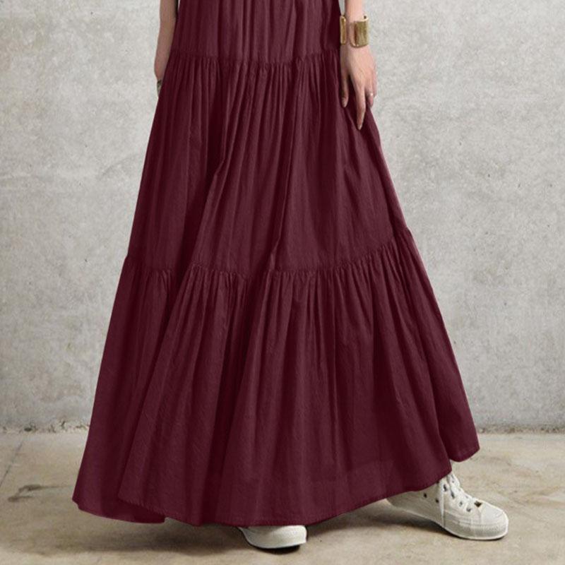 İlkbahar Yaz kadın Etek Peplum Rahat Uzun Etek Düz Etek Vintage Stil Pilili Yarım Etek