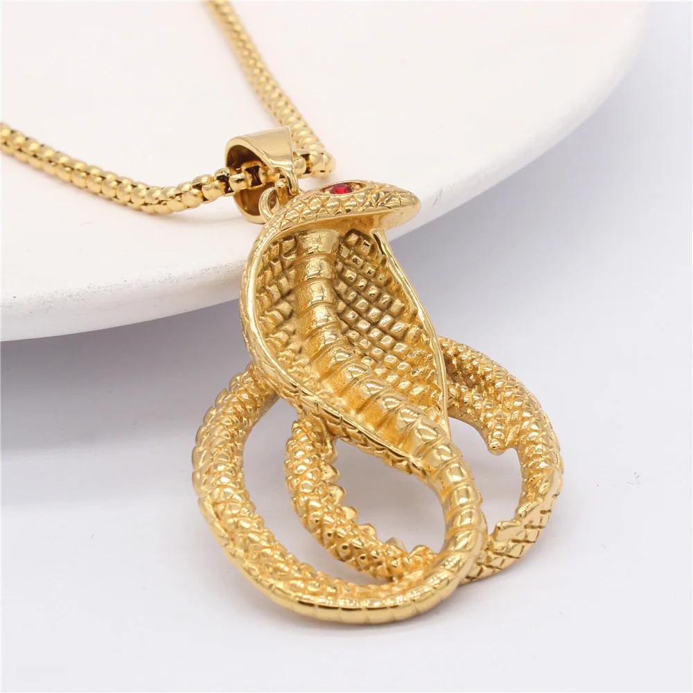 Punk Gothic Cobra Snake Pendant Statement Gold Color Stainless Steel Animal Necklace for Women Men Fashion Jewelry Gift