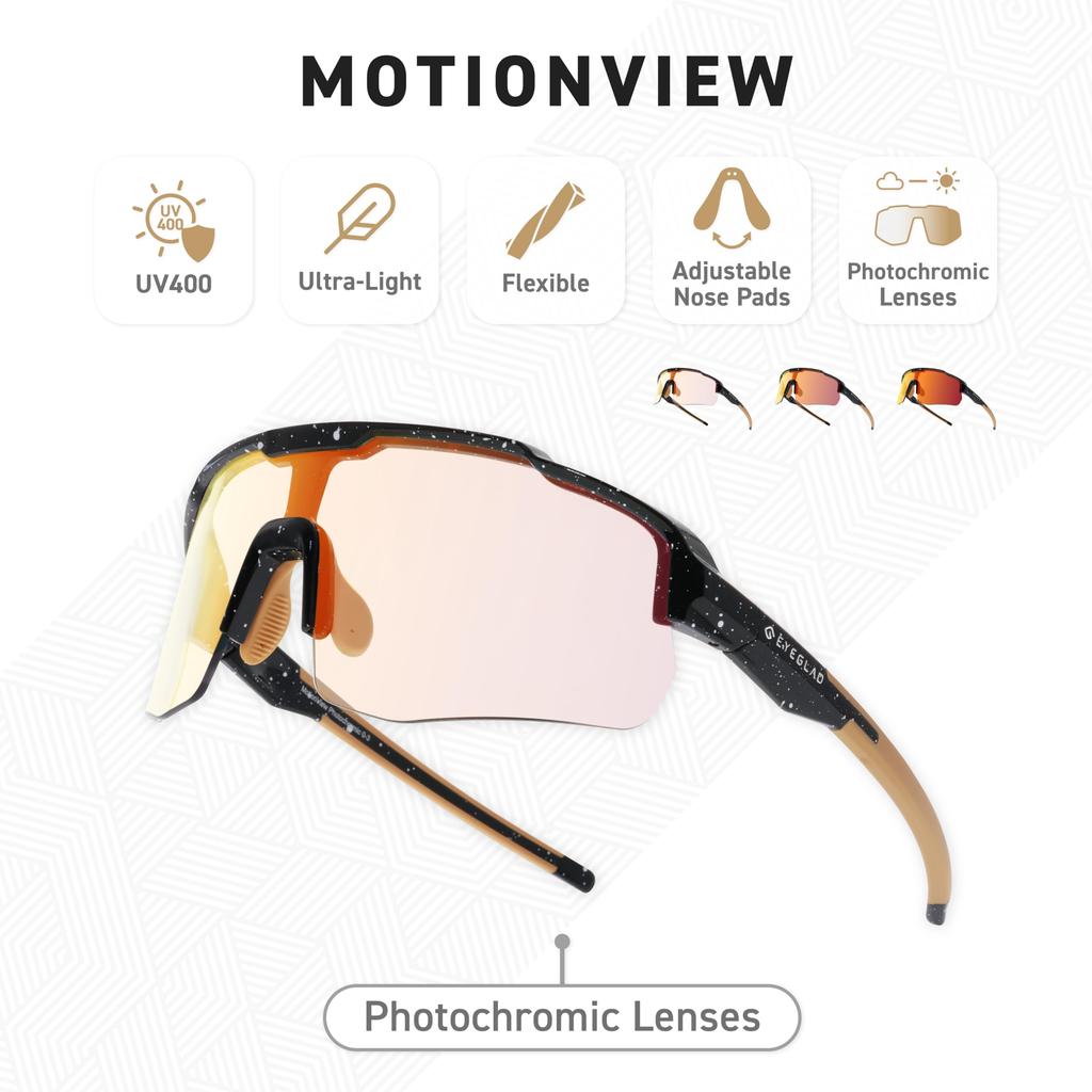 EYEGLAD MOTIONVIEW Sports Photochromic Sunglasses for Outdoor UV400 for Men and and Other Sports Activities, Protection, Women, Cycling, Running,