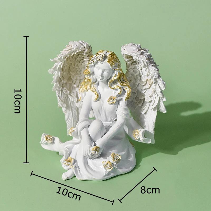 Lovely Flower Angel Statue Desk Decoration Ornaments Creative Angel Characters Resins Sculpture Artwork Room Aesthetic Decor