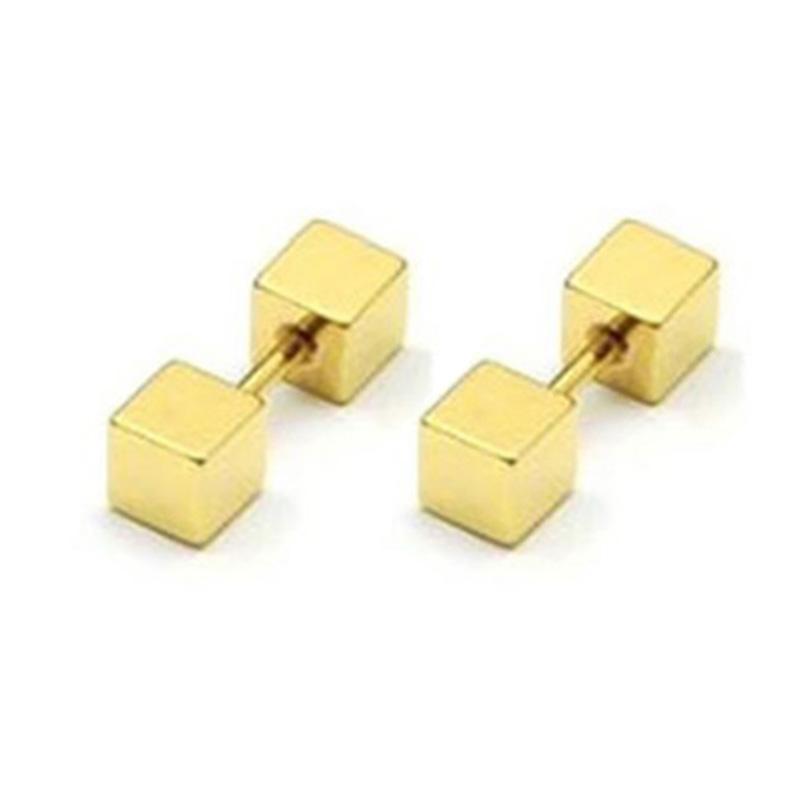 2Pcs Geometric Double-sided Square Stud Earrings For Women/Men Stainless Steel Screw Fine Ear Pin Small Ear Bone Stud Jewelry