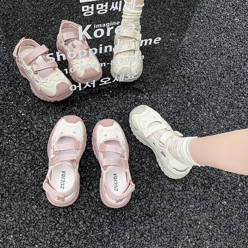 Hollow and breathable Mary Jane shoes women's 2025 new summer outer sandals thick-soled heightening casual sports shoes