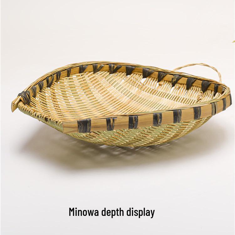 Bamboo Winnowing Basket: Wash and Drain Rice/Vegetables, Fine-Weave Storage for Home and Restaurant Use.