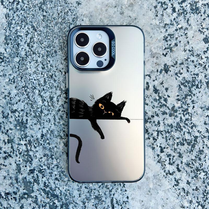 Black Personality Cool Cat Shockproof Phone Case For iPhone 12 11 Pro Max 15 14 13 Pro Max 13 Mini 15 14 Plus Laser Back Covers