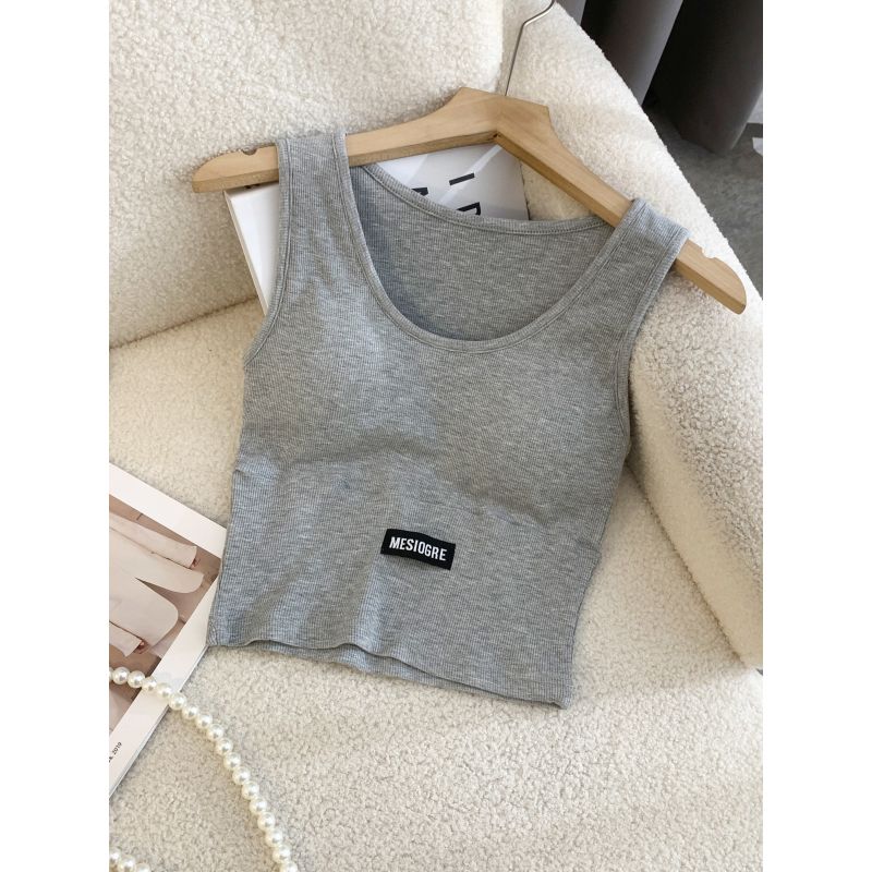 K-style Fashion round Neck White Beauty Back Short Small Sling Sleeveless Vest with Chest Pad Inner Wear Black Primer Outwear