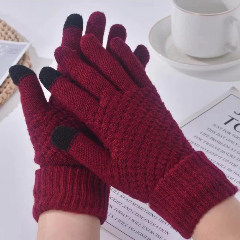 Knitted jacquard pineapple gloves design thickened warm finger men's and women's non-slip couple gloves