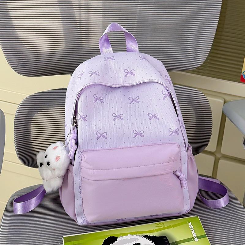 Schoolbag Korean Version of the New Bow Girl Style Backpack Splicing Versatile Shopping Small Backpack Lightweight Student Schoolbag Women