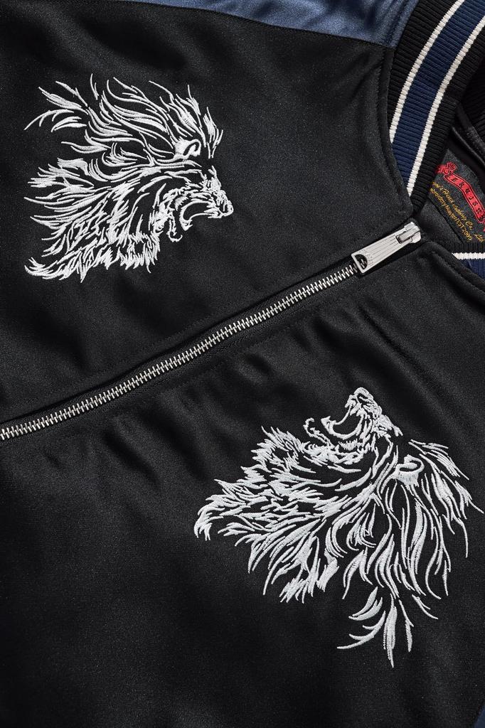 East Rain Sukajan Jacket with Embroidered Lion Satin Japanese Shiny FUN229 Men's Print, Fabric, Pattern, Outerwear,