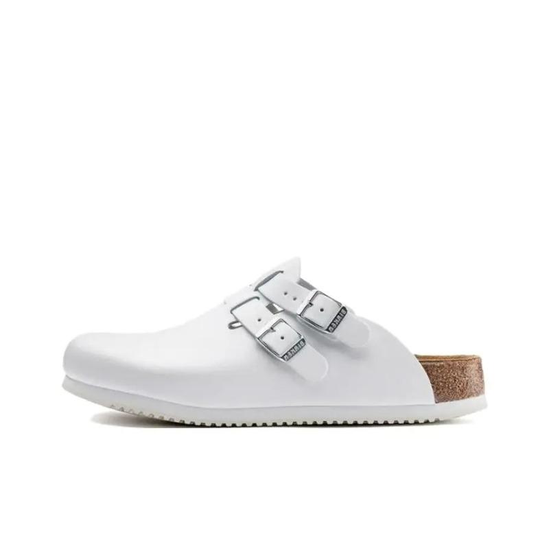 Birkenstock Leather Casual Comfort Closed Toe Stylish Slides White Unisex 1018228 40