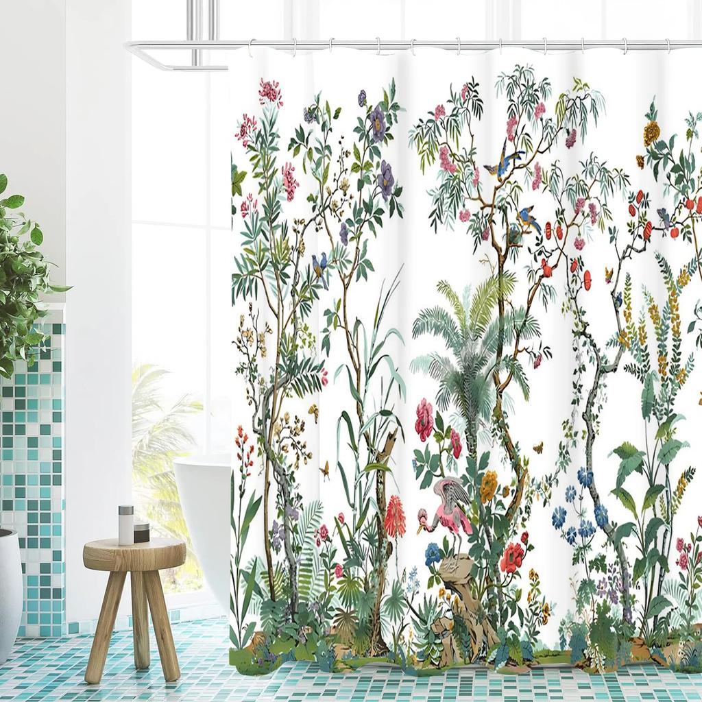 Plant Floral pattern Bathing Curtain  Bathroom Shower Curtain Waterproof With 12 Hooks Home Deco