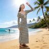 Cover Up Dress V-Neck Long Sleeve Loose Fit Beach Dress Loose Fit Striped Print Sun Protection Bikini Cover Up Dress Beachwear