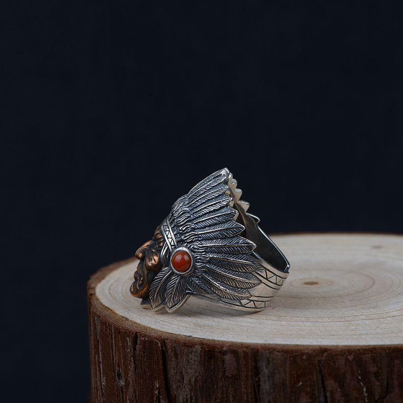 Adjustable Open Ring Men Women Vintage Indian Chief Face Design Punk Boho Statement Jewelry